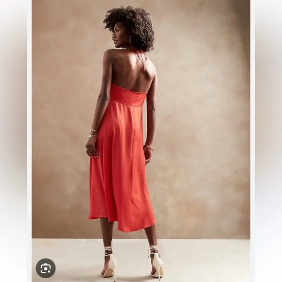 Banana Republic Women Halter Slip Dress XL T Red Poppyseed Minimalist‎ Sexy - Picture 2 of 12